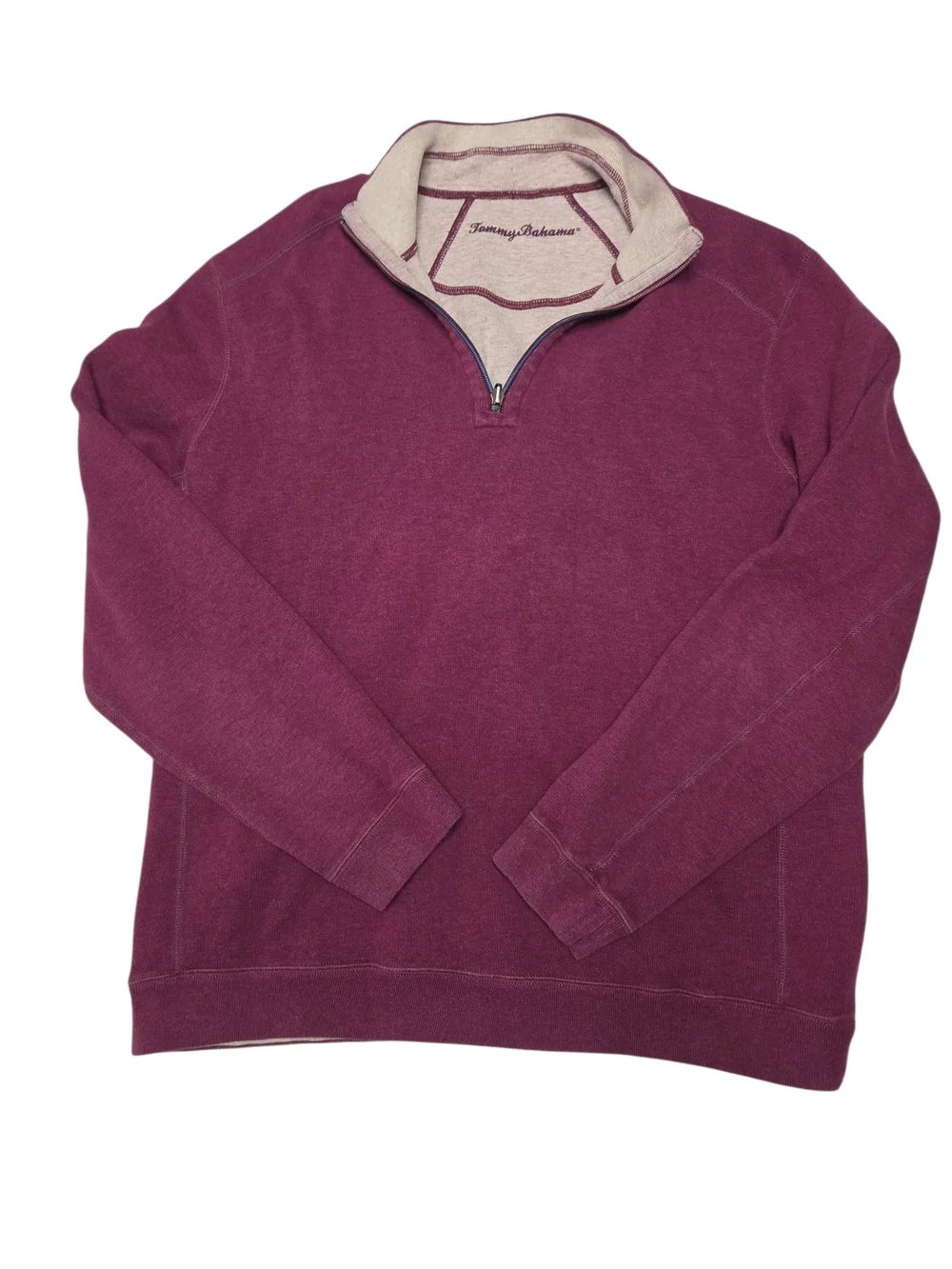 Tommy Bahama Men's Half-Zip Sweatshirt in Berry with Cream Trim